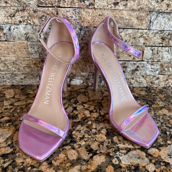 NWOB Stuart Weitzman Nudistcurve Iridescent Pink Ankle Strap Heeled Sandals - Picture 3 of 7
